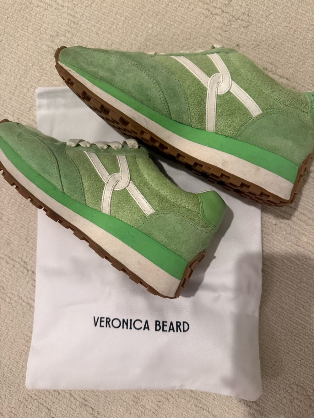 Veronica Beard Green Suede Sneakers with White Accents